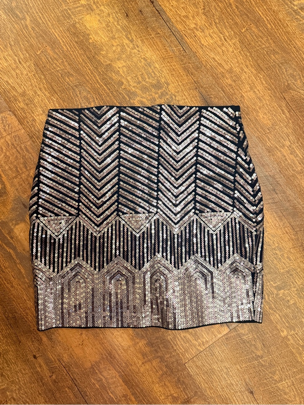 Express Black Silver Sequin Mini Skirt Size S Art Deco Party